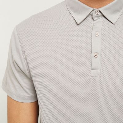 Grey textured front polo shirt